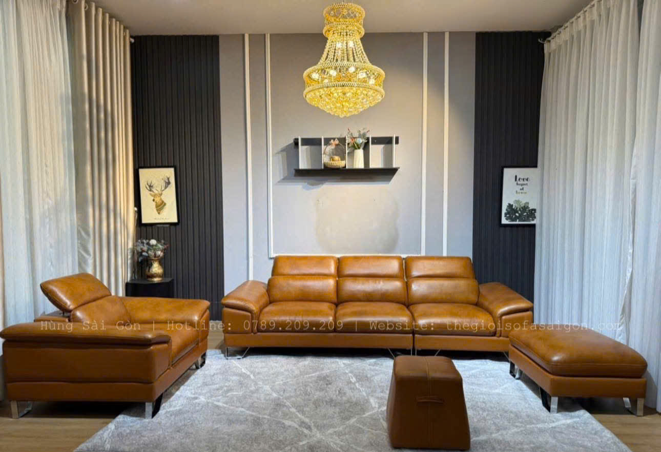 Bộ ghế da bò thật phòng khách