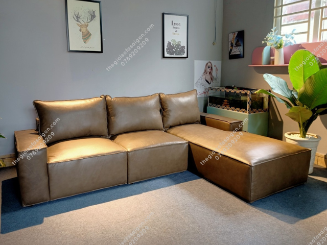 sofa đẹp phòng khách bọc da bò 